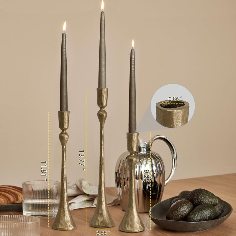SUJUN Vintage Cast Iron Taper Candle Holder - Set of 3 Decorative Candle Stand, Candlestick Holder for Wedding, Dinning, Party (Antique Brass) - Image 2