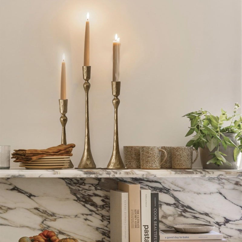 SUJUN Vintage Cast Iron Taper Candle Holder - Set of 3 Decorative Candle Stand, Candlestick Holder for Wedding, Dinning, Party (Antique Brass) - Image 4