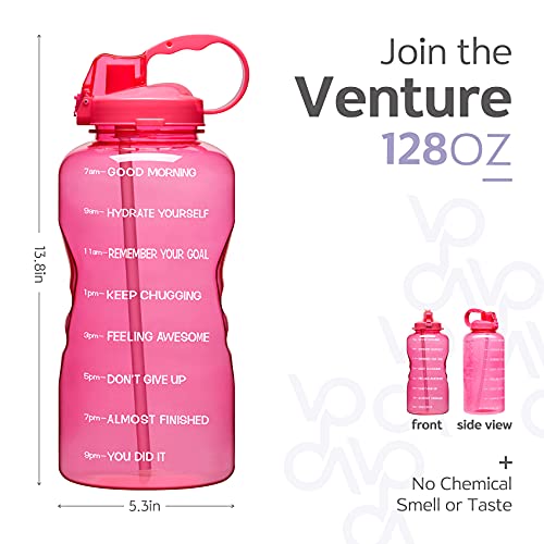 Venture Pal Large 1 Gallon/128 OZ (When Full) Motivational BPA Free Leakproof Water Bottle with Straw & Time Marker Perfect for Fitness Gym Camping Outdoor Sports-Pink - Image 3