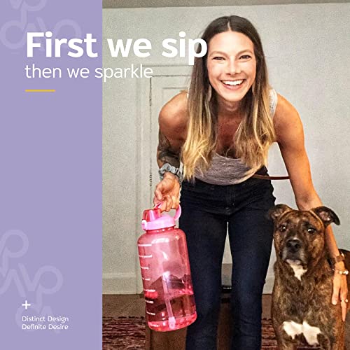 Venture Pal Large 1 Gallon/128 OZ (When Full) Motivational BPA Free Leakproof Water Bottle with Straw & Time Marker Perfect for Fitness Gym Camping Outdoor Sports-Pink - Image 4