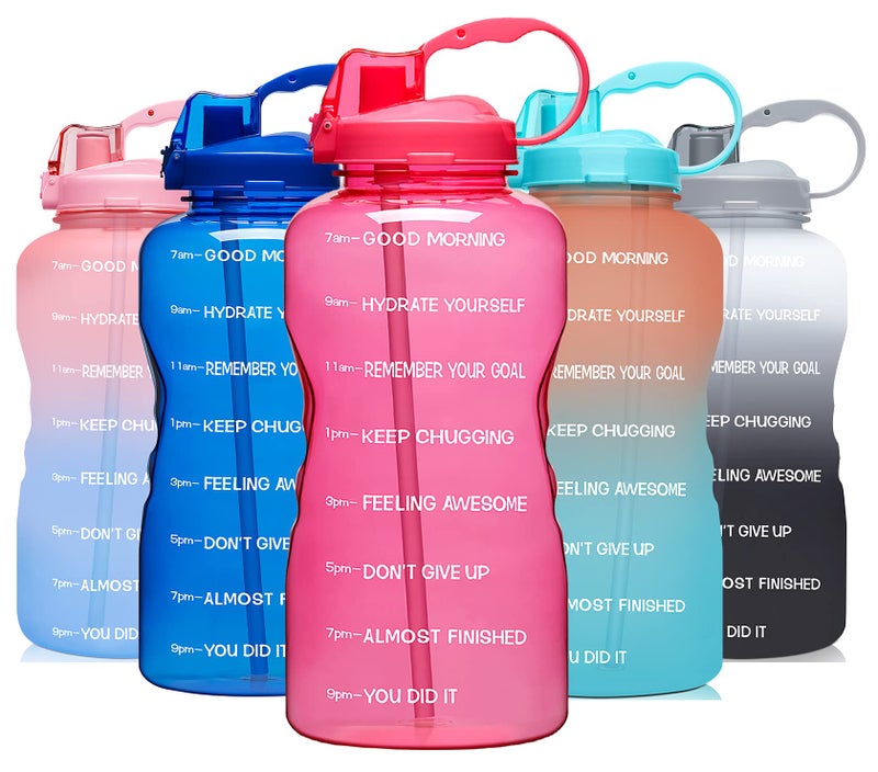 Venture Pal Large 1 Gallon/128 OZ (When Full) Motivational BPA Free Leakproof Water Bottle with Straw & Time Marker Perfect for Fitness Gym Camping Outdoor Sports-Pink - Image 1