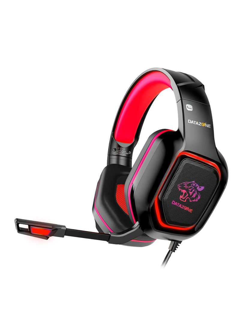 Datazone Wired Gaming Headset in Red Color with Professional Red Lighting, Noise Cancelling, and High-Precision Surround Sound – Compatible with PS5, PS4, PC, XBOX – High Quality and Designed for Gaming Enthusiasts  - Image 1