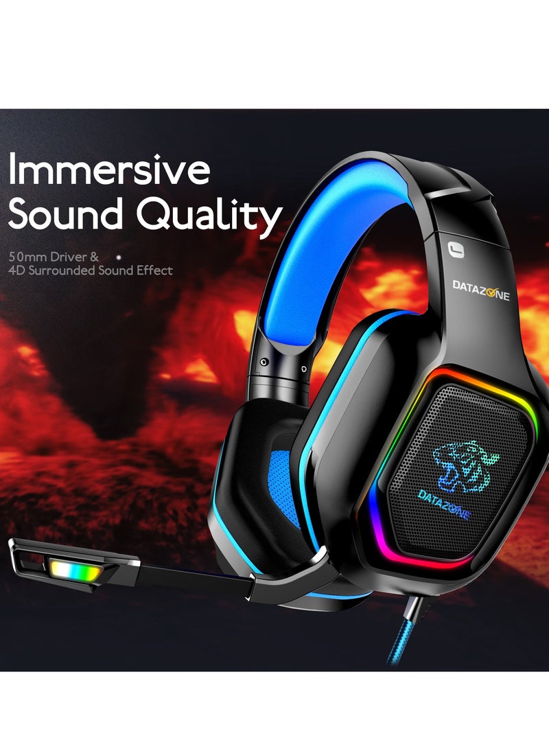 Datazone Wired Gaming Headset in Red Color with Professional Red Lighting, Noise Cancelling, and High-Precision Surround Sound – Compatible with PS5, PS4, PC, XBOX – High Quality and Designed for Gaming Enthusiasts  - Image 2