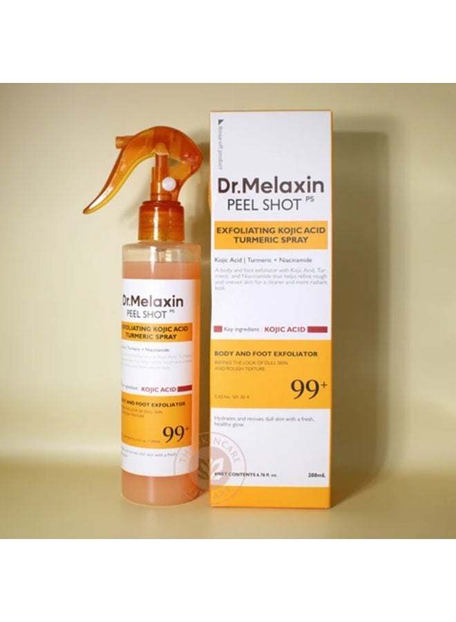 Dr. Melaxin Peel Shot Exfoliating Kojic Acid Turmeric Body Spray 200ml – Powerful Body and Foot Exfoliator Designed to Refine Rough Texture, Revive Dull Skin, Improve Appearance and Promote a Fresh Healthy Glow - Image 1