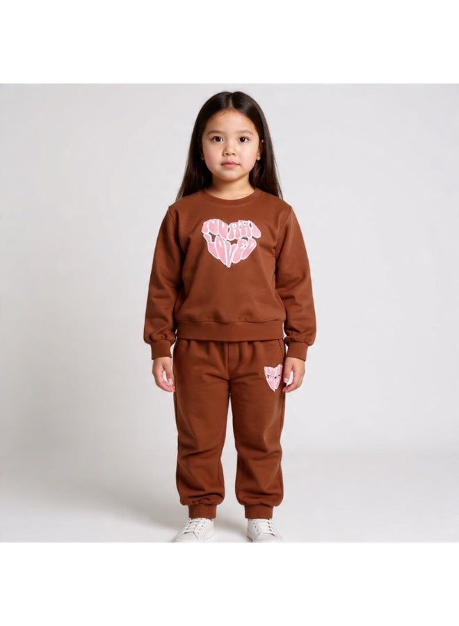 Shein Girls Cotton Tracksuit Set – Soft Casual Sweatshirt and Pants Outfit - Image 1