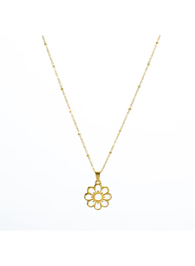 The Black Pearl Accessories Golden Stainless Steel White Flower Pendant Necklace - Image 2