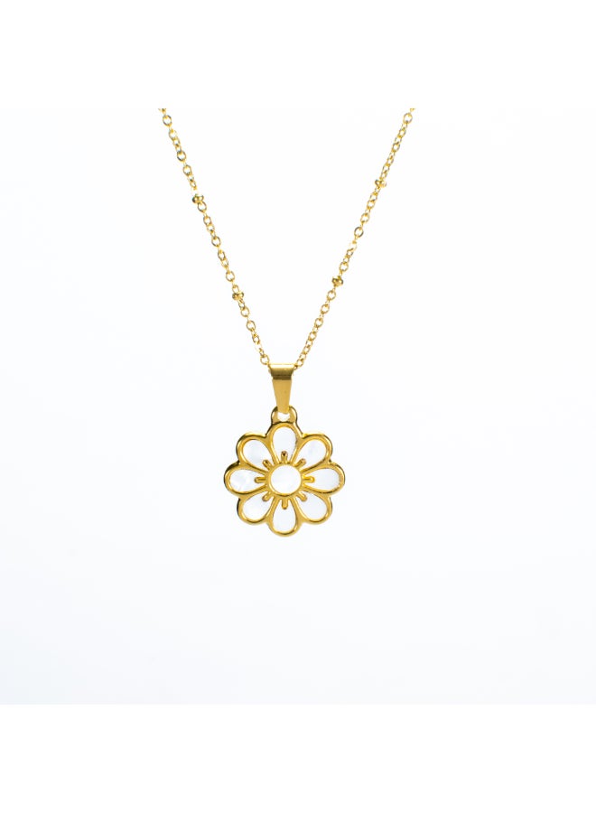 The Black Pearl Accessories Golden Stainless Steel White Flower Pendant Necklace - Image 1