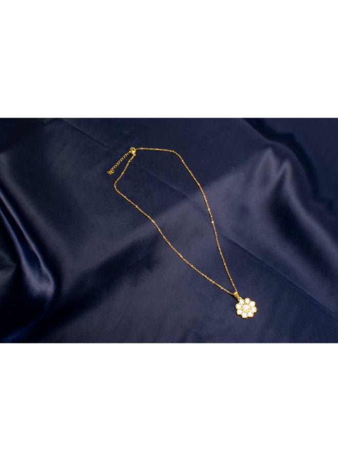 The Black Pearl Accessories Golden Stainless Steel White Flower Pendant Necklace - Image 4