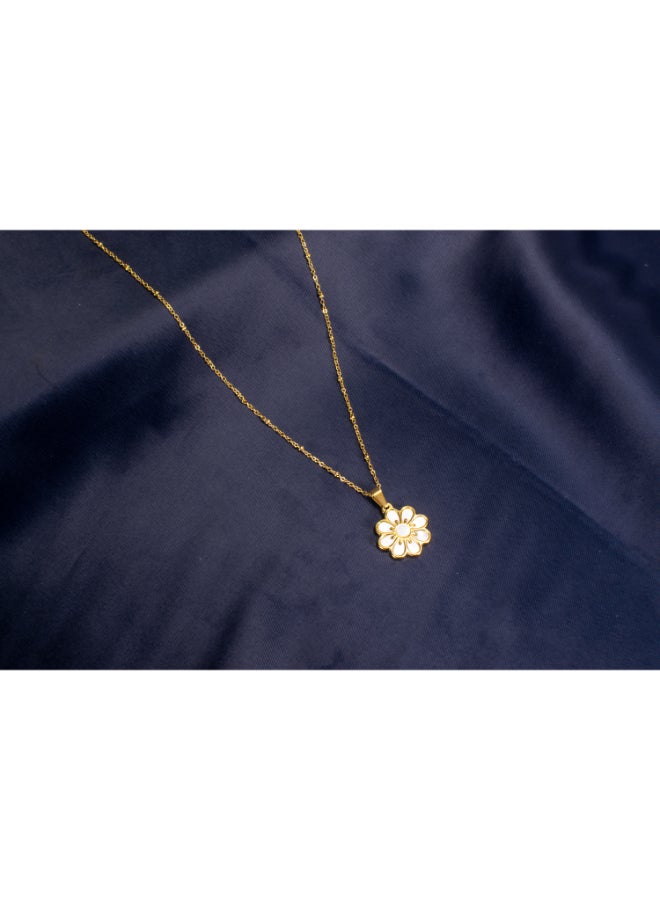 The Black Pearl Accessories Golden Stainless Steel White Flower Pendant Necklace - Image 3