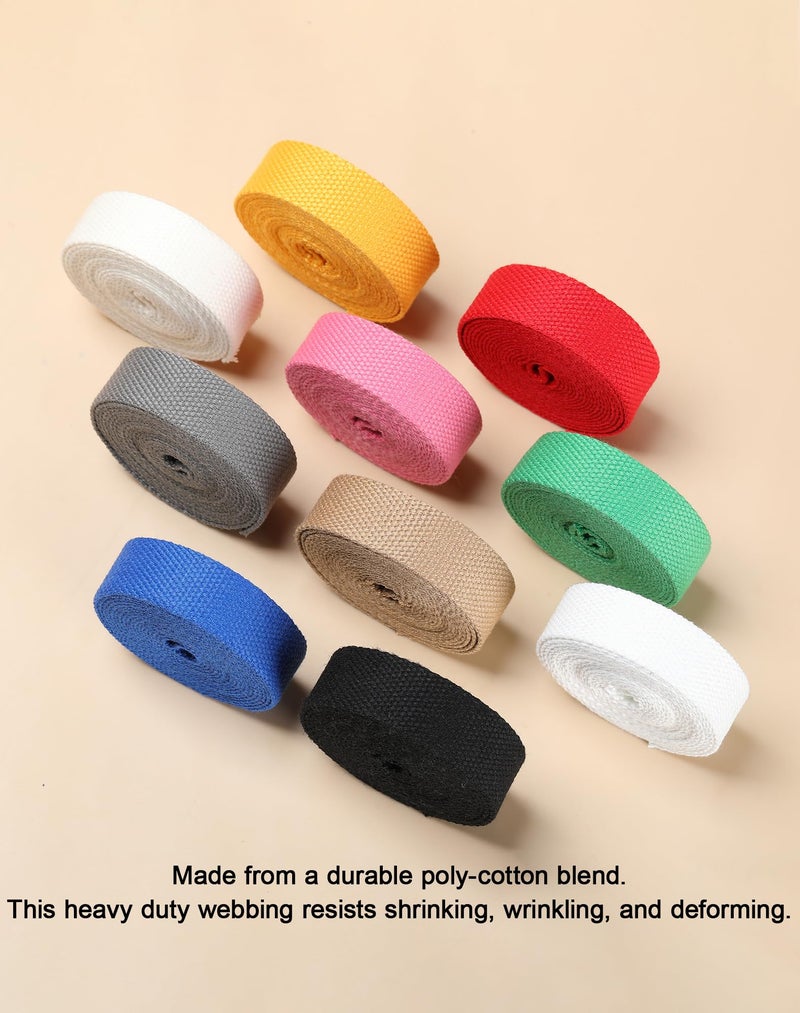 A ANYSSI Cotton Webbing 1 Inch, 10 Rolls Polyester-Cotton Webbing Straps for Bags Handle, 3 Yards per Roll, Soft Heavy Duty for Tote Bag, Purse Strap, DIY Crafts (10 Colors) - Image 4