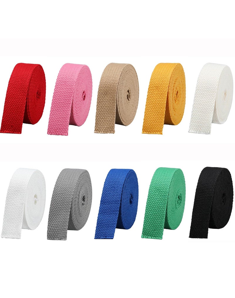 A ANYSSI Cotton Webbing 1 Inch, 10 Rolls Polyester-Cotton Webbing Straps for Bags Handle, 3 Yards per Roll, Soft Heavy Duty for Tote Bag, Purse Strap, DIY Crafts (10 Colors) - Image 1