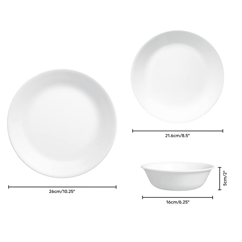 Corelle طقم أدوات المائدة كوريل (12 قطعة - أبيض شتوي متجمد) - طقم عشاء لـ 4 أشخاص | 4 أطباق عشاء و أطباق جانبية و سلطانيات | 3 مرات أكثر متانة و نصف المساحة و الوزن مقارنة بالسيراميك | حتى 80% زجاج معاد تدويره - Image 2