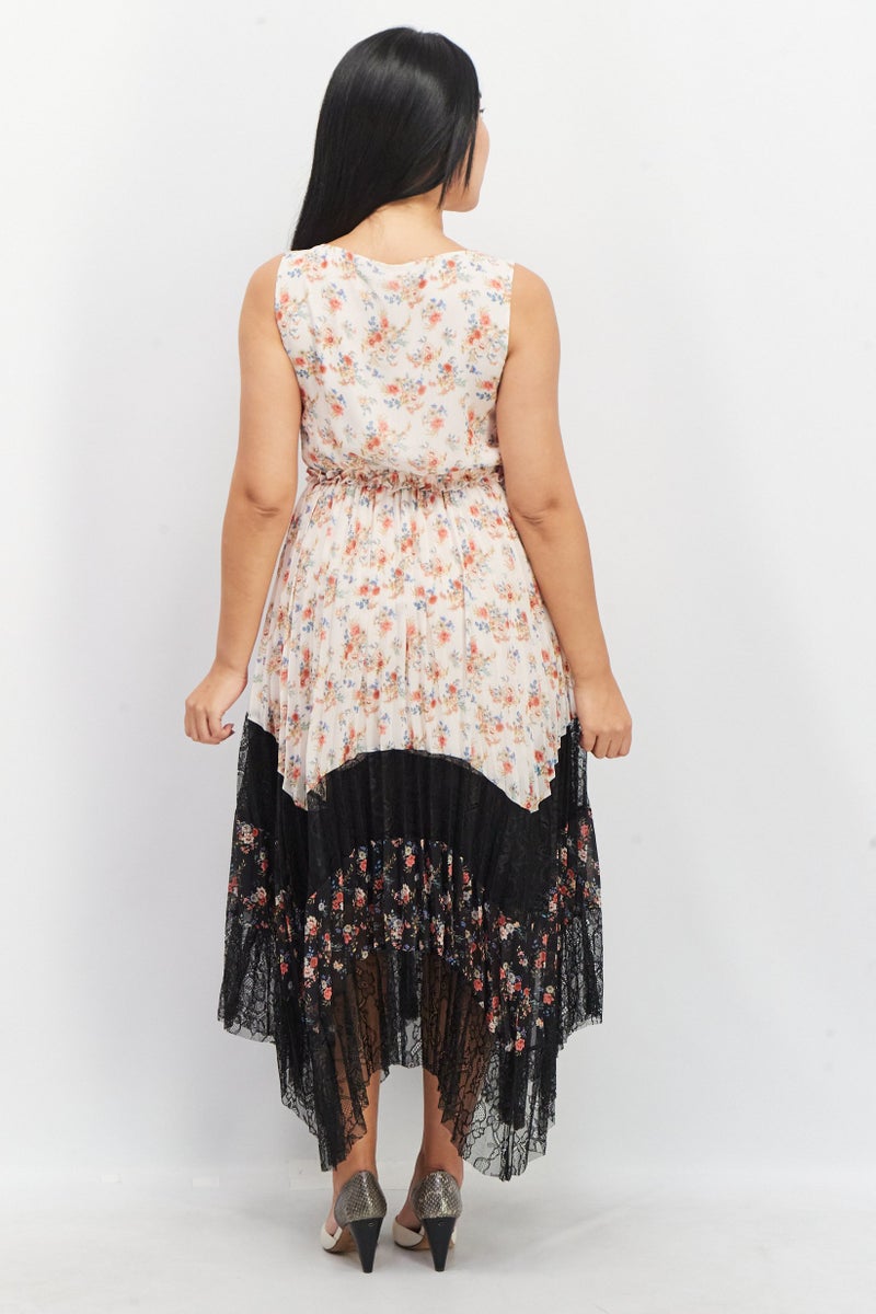 VERO MODA فستان ميدي مزخرف بالزهور للنساء، خوخي/أسود - Image 2