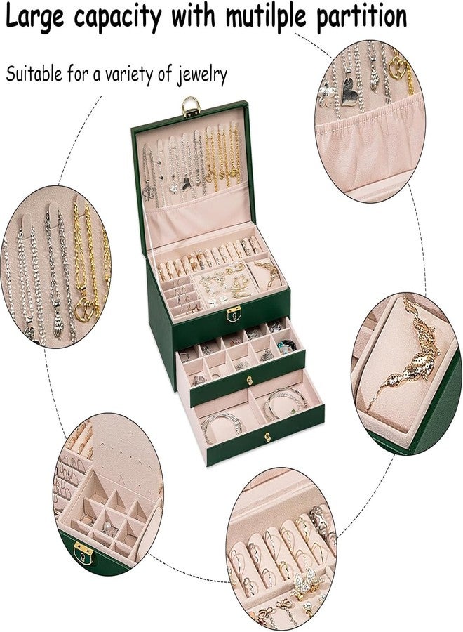 CBEX Jewelry Box for Women Girls, 3 Layer Large PU Leather Organizer Storage Case Display Rings Necklace Holder for Earrings Bracelets,Green - Image 4