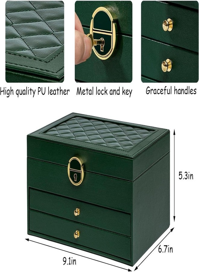 CBEX Jewelry Box for Women Girls, 3 Layer Large PU Leather Organizer Storage Case Display Rings Necklace Holder for Earrings Bracelets,Green - Image 3