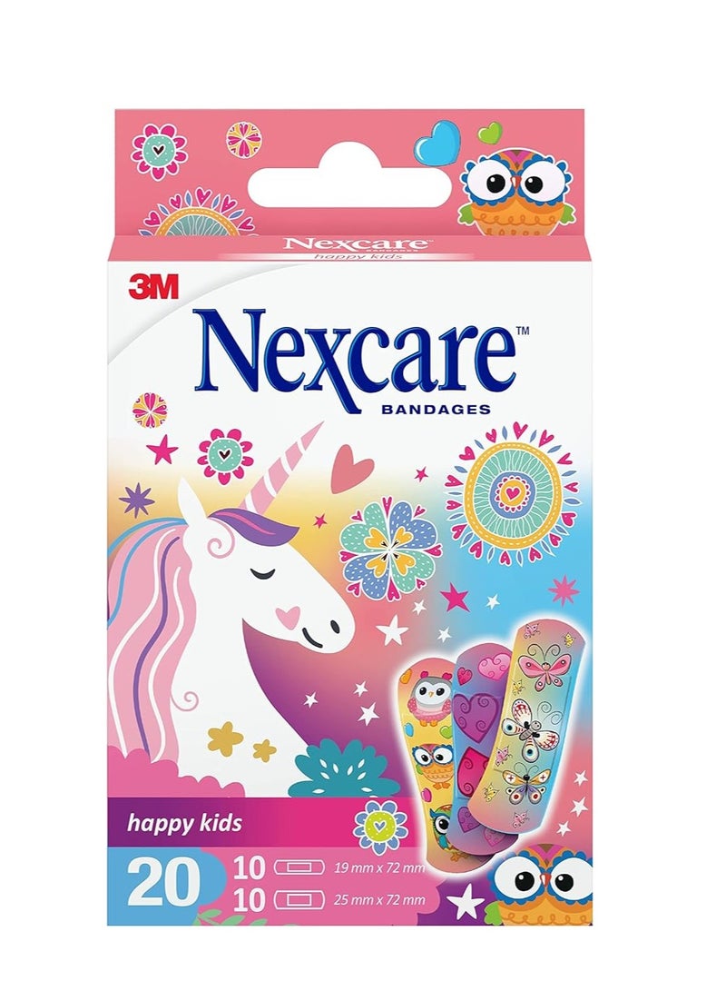 3M Nexcare Happy Kids Magic Bandages/Plasters, Breathable and Flexible, water resistant, Assorted pack. 20 units/Pack