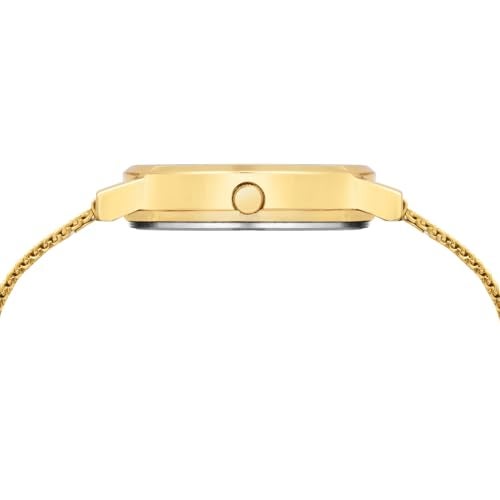 LOUIS DEVIN Gold Plated Mesh Chain Analog Wrist Watch for Women (Black Dial) | LD-GLD196-BLKGLD - Image 5