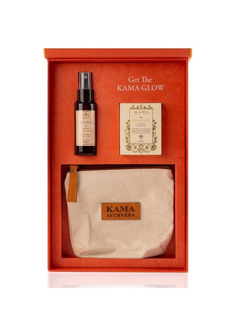 كاما ايورفيدا علبة هدية توهج بين عشية وضحاها Kumkumadi Tailam Face Serum Pure Rose Water Travel Pouch  - Image 2