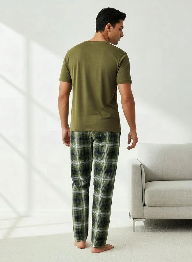Splash FAV  Men Cotton Checked Button Front Nightwear Set for Men | Best Price UAE