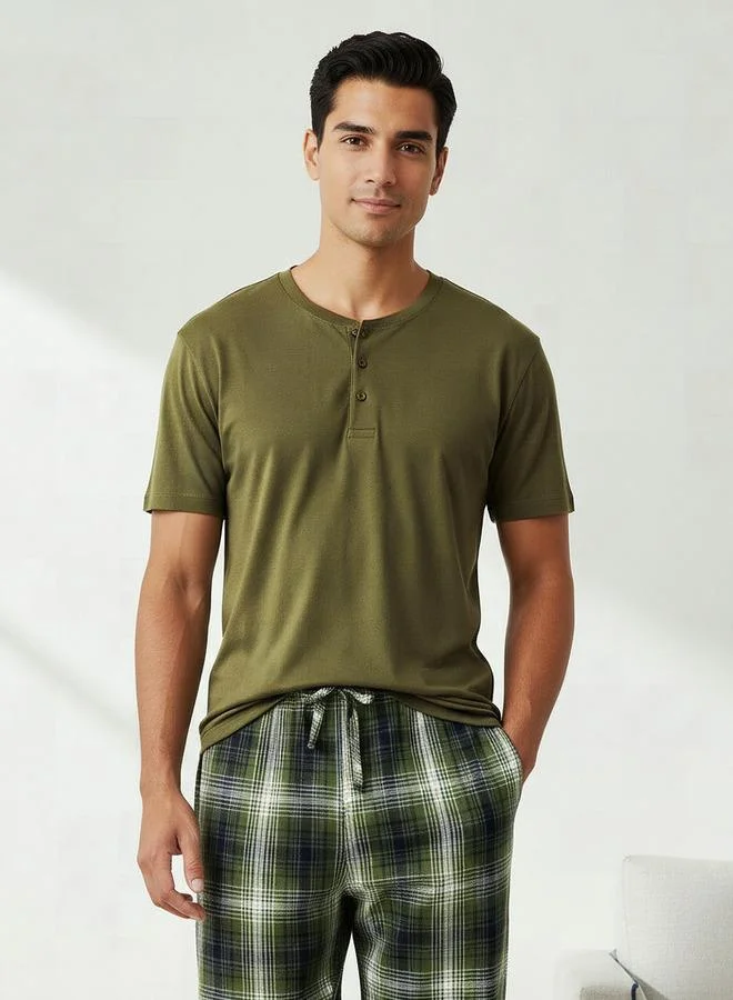 سبلاش فيڤ Men Cotton Checked Button Front Nightwear Set
