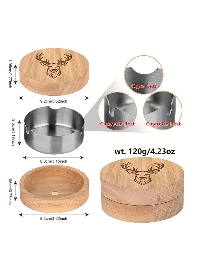 Silvery Creative Wooden Ashtray With Lid Deer Head Pattern Portable Home Office - Image 3