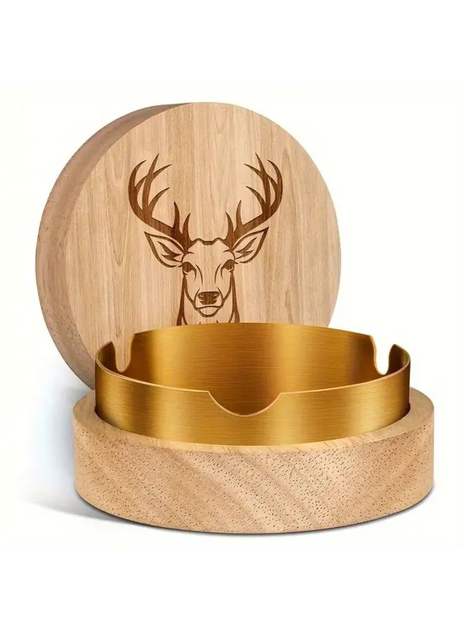 Silvery Creative Wooden Ashtray With Lid Deer Head Pattern Portable Home Office - Image 5