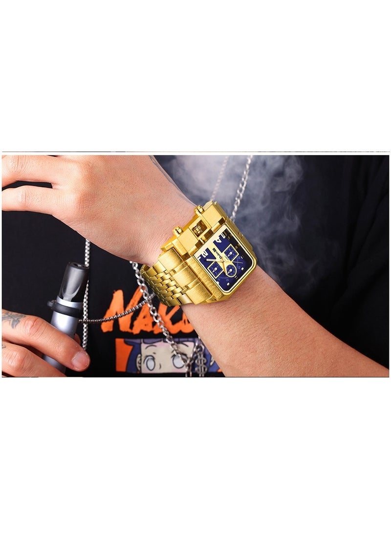 Oulm Men's Gold Steel Band Calendar Square Quartz Watch with Large Dial - Image 4