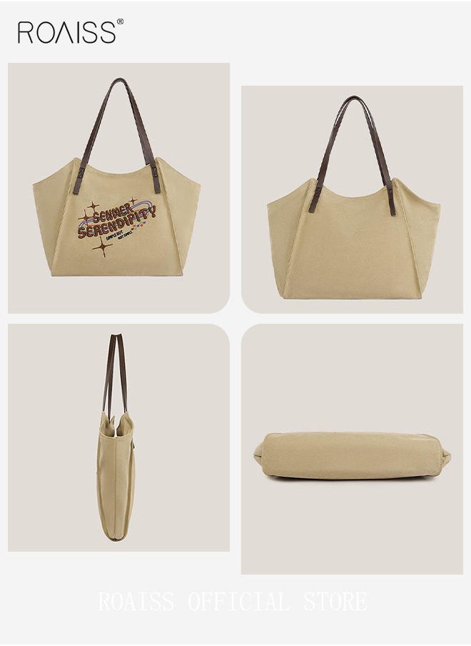 roaiss - Women's Large-Capacity Bag All-Match Canvas Bag Commuter Shoulder Bag Student Tote Bag - Image 1