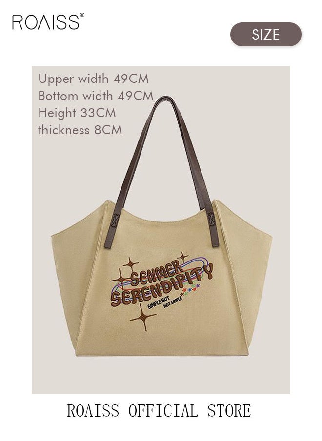 roaiss - Women's Large-Capacity Bag All-Match Canvas Bag Commuter Shoulder Bag Student Tote Bag - Image 1