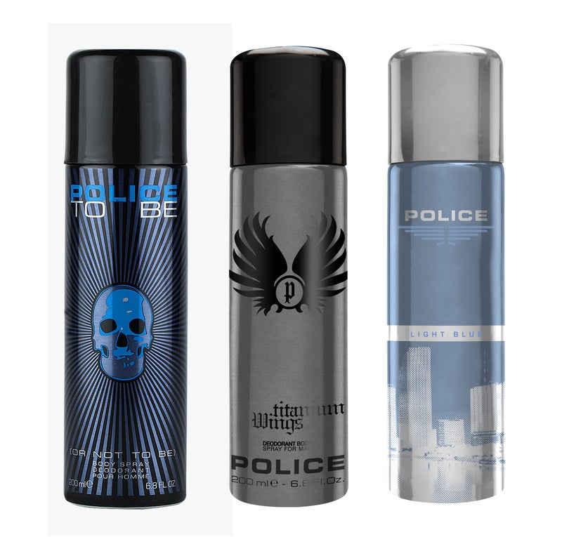 Police To Be Titanium Light Blue Deodorant Spray - For Men (600 ml, Pack Of 3) - Image 1