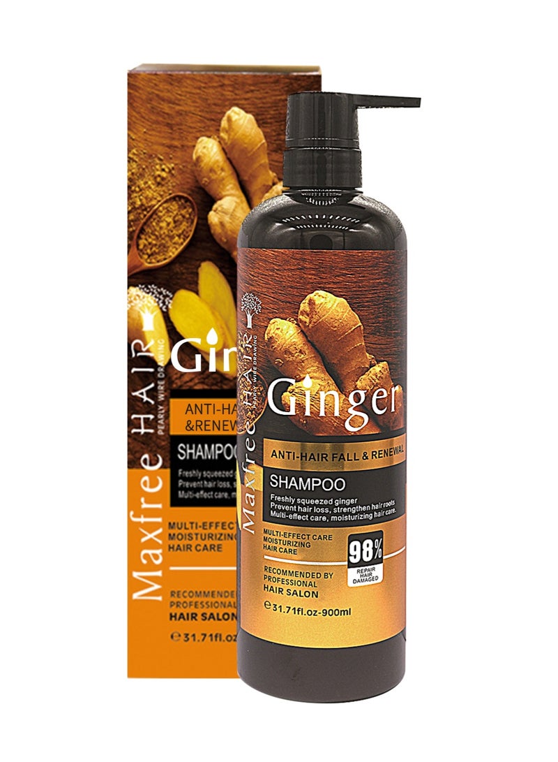 Ginger Anti-Hair Fall & Renewal Hair Shampoo, Gentle Deep Cleansing Moisturizing Refreshing Oil Control Long Lasting Fragrance Plant Ginger Shampoo 900ml  - Image 1