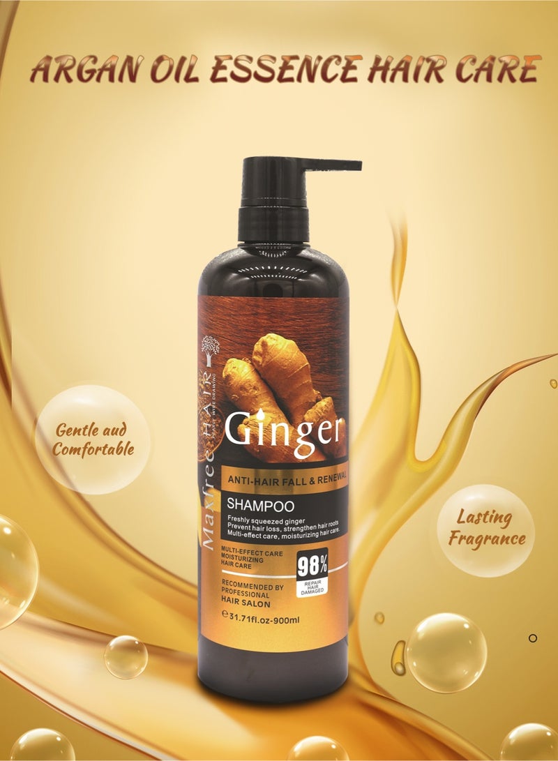 Ginger Anti-Hair Fall & Renewal Hair Shampoo, Gentle Deep Cleansing Moisturizing Refreshing Oil Control Long Lasting Fragrance Plant Ginger Shampoo 900ml  - Image 2