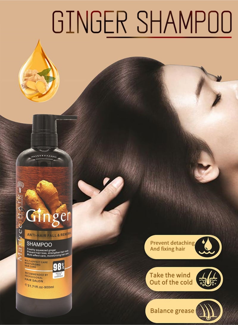Ginger Anti-Hair Fall & Renewal Hair Shampoo, Gentle Deep Cleansing Moisturizing Refreshing Oil Control Long Lasting Fragrance Plant Ginger Shampoo 900ml  - Image 3