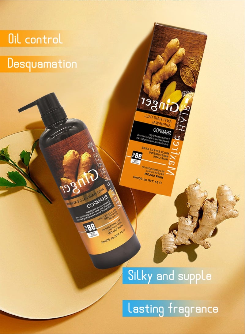 Ginger Anti-Hair Fall & Renewal Hair Shampoo, Gentle Deep Cleansing Moisturizing Refreshing Oil Control Long Lasting Fragrance Plant Ginger Shampoo 900ml  - Image 5