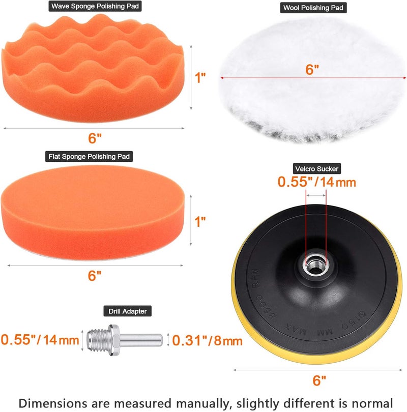 Petutu 6 Inch Buffing and Polishing Pad Kit 11 PCS with Drill Adapter - Image 2