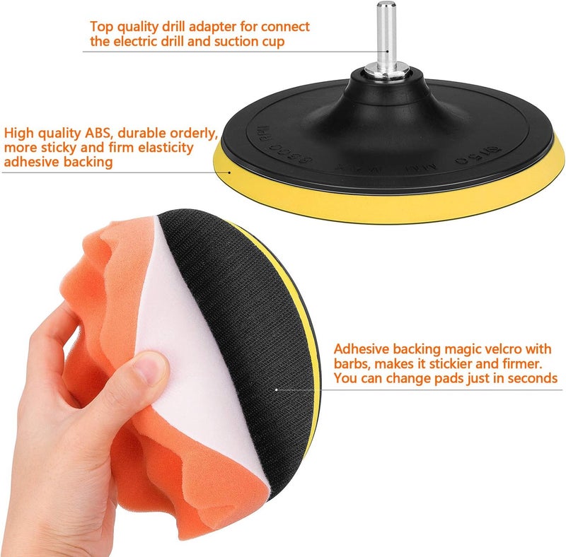 Petutu 6 Inch Buffing and Polishing Pad Kit 11 PCS with Drill Adapter - Image 3