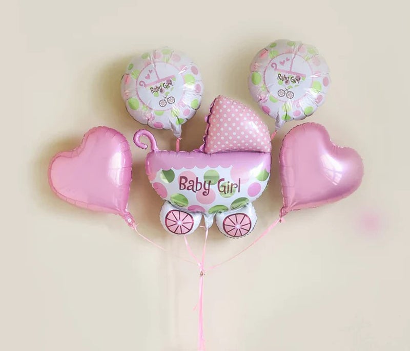 AMFIN® (Pack of 5) Cradle Shape Baby Shower Foil Balloons Baby Shower Decoration Material Its a boy Decorations - Pink - Image 1