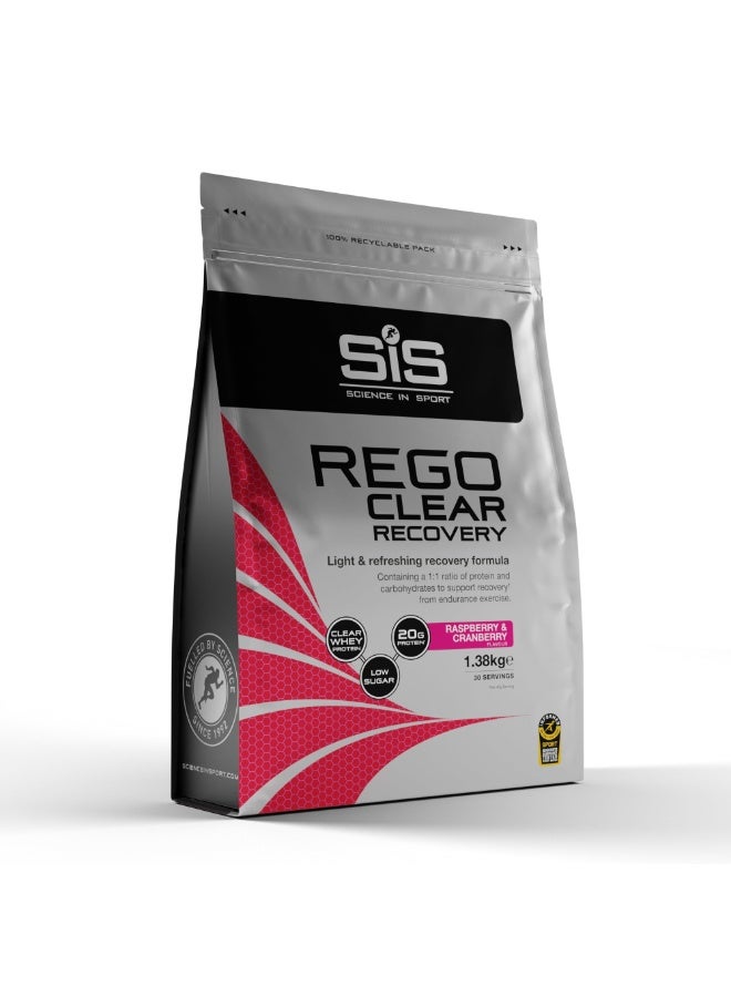 SIS Rego Clear Recovery | 20g Protein | 21g Carbohydrates | 1:1 Ratio | Refreshing Recovery Drink | Whey Protein Powder | Low Sugar | Raspberry & Cranberry Flavour | 30 Servings | 1.38kg - Image 1