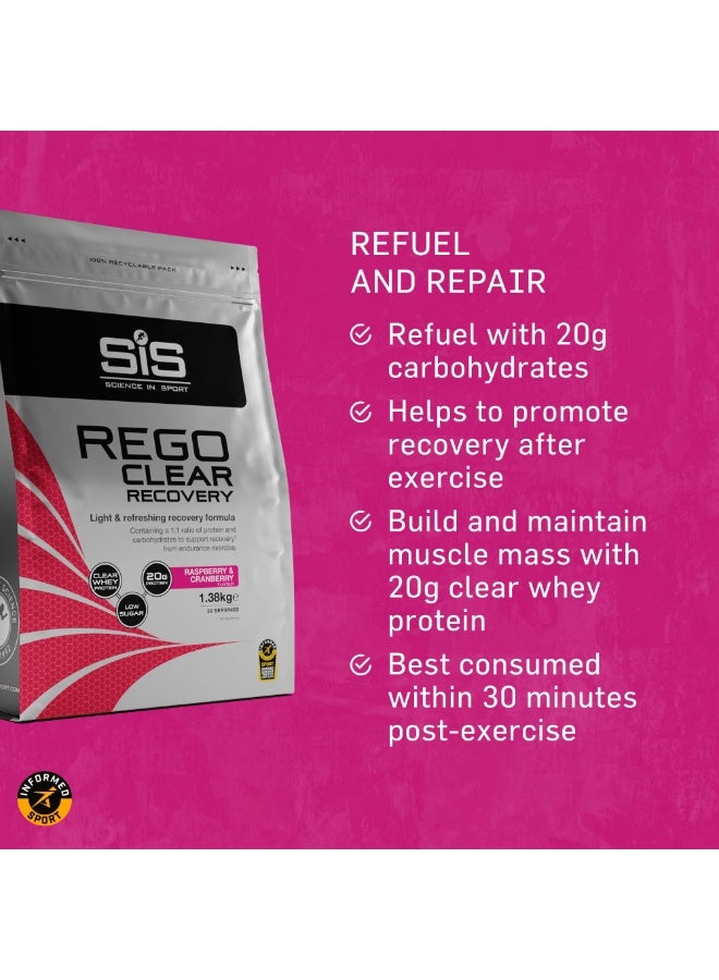 SIS Rego Clear Recovery | 20g Protein | 21g Carbohydrates | 1:1 Ratio | Refreshing Recovery Drink | Whey Protein Powder | Low Sugar | Raspberry & Cranberry Flavour | 30 Servings | 1.38kg - Image 3