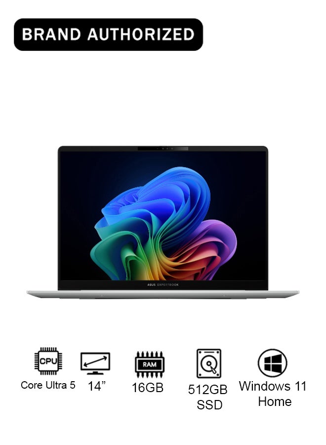 أسوس لابتوب ExpertBook V5405CSA-U516512S0W بشاشة WQXGA مقاس 14 بوصة، مع معالج Core Ultra 5 بتردد 226V 2.1GHz/ذاكرة RAM سعة 16GB/قرص SSD سعة 512GB/رسومات Intel Arc 130V/نظام Windows 11 Home - Image 1