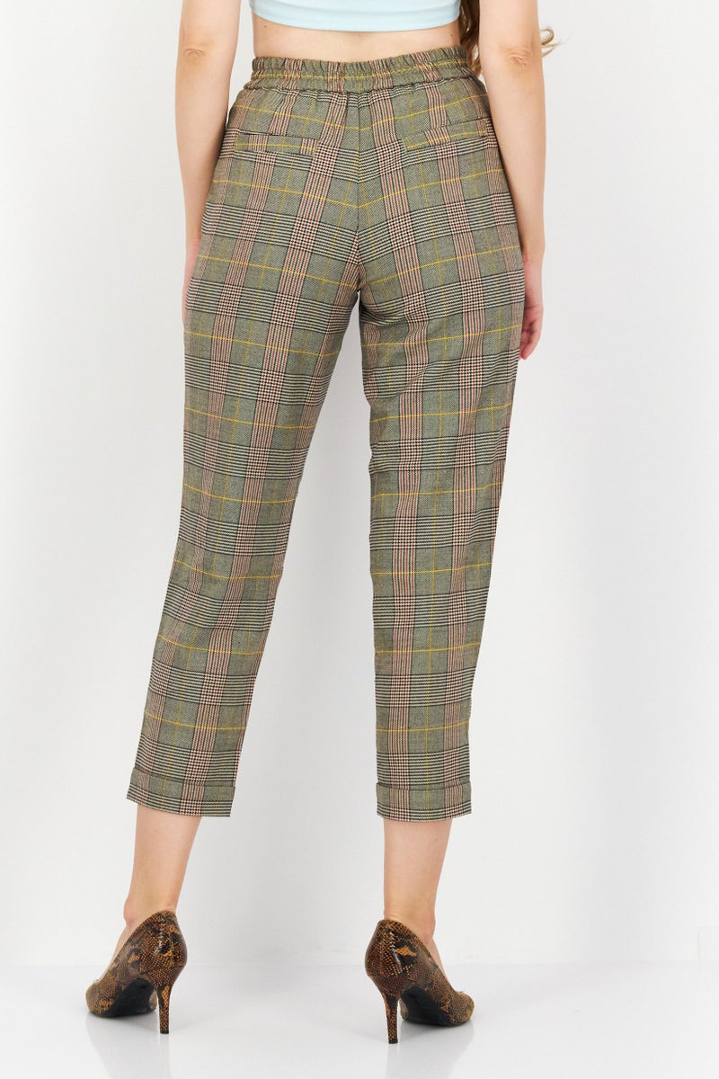 ESPRIT Women Regular Fit Plaid Capri Pants, Grey Combo - Image 2