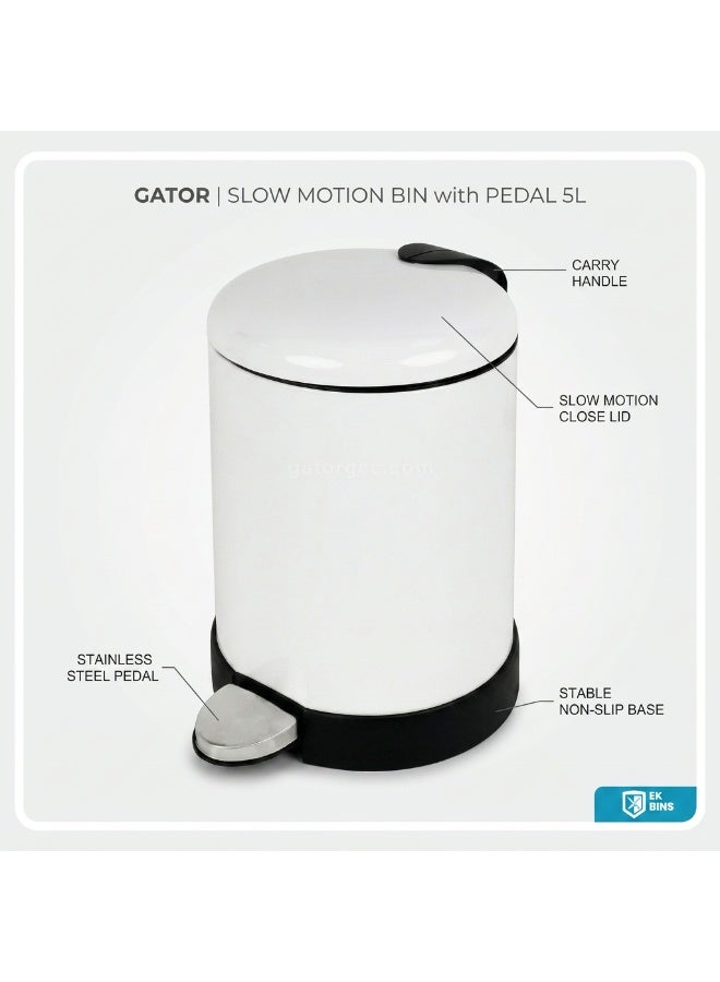 Gator Step Trash Bin | Glossy Stainless Steel Finish | Groove Pedal | Fingerprint Resistant | Suitable For Bathrooms, Kitchens & Homes | 5 Liters - Image 2