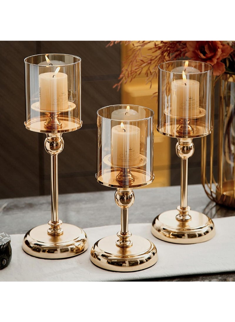 Gold Candlestick Holder Set of 3, Hurricane Candle Holders with Glass Cover, Taper Candle Stands, Elegant Candle Stands for Wedding, Party, and Home Decor, Stunning Table Centerpiece for Special Occasions, Gold Finish. - pzsku/Z0B3F515107FDC45C5C2BZ/45/_/1717413129/d70d6451-c0e9-4763-b902-23fa3cdc93ac