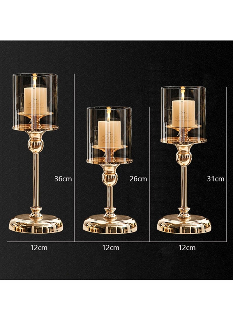 Gold Candlestick Holder Set of 3, Hurricane Candle Holders with Glass Cover, Taper Candle Stands, Elegant Candle Stands for Wedding, Party, and Home Decor, Stunning Table Centerpiece for Special Occasions, Gold Finish. - pzsku/Z0B3F515107FDC45C5C2BZ/45/_/1717413144/e353124c-f0df-464e-8d23-fe74cca57e81