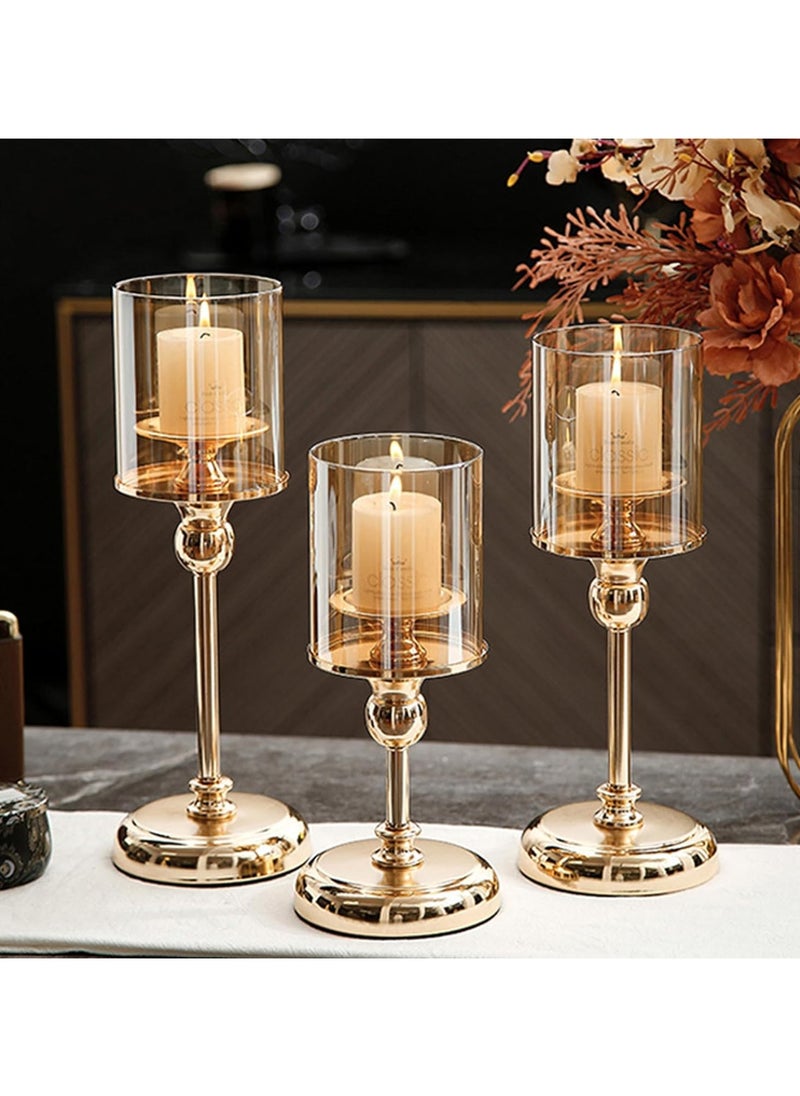 Gold Candlestick Holder Set of 3, Hurricane Candle Holders with Glass Cover, Taper Candle Stands, Elegant Candle Stands for Wedding, Party, and Home Decor, Stunning Table Centerpiece for Special Occasions, Gold Finish. - pzsku/Z0B3F515107FDC45C5C2BZ/45/_/1717413323/19910919-b311-48e0-87d6-cb5ce48508eb