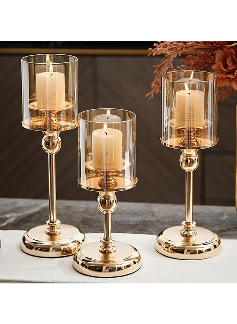 Gold Candlestick Holder Set of 3, Hurricane Candle Holders with Glass Cover, Taper Candle Stands, Elegant Candle Stands for Wedding, Party, and Home Decor, Stunning Table Centerpiece for Special Occasions, Gold Finish. - pzsku/Z0B3F515107FDC45C5C2BZ/45/_/1717413351/11136b30-a306-4f82-914c-983e0a9a9d22