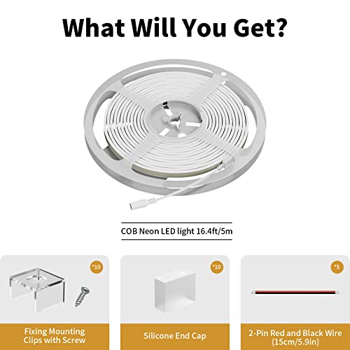 PAUTIX COB LED Strip Neon Rope Light 16.4ft/5m, 2700K Warm White 504 LEDs/m 24V,Silicone LED Neon Light IP68 Waterproof for Outdoor Indoor Lighting Decor(Power Supply NOT Included) - Image 5