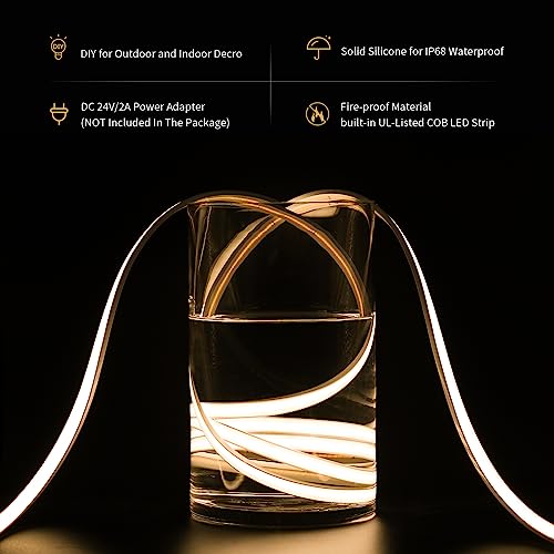 PAUTIX COB LED Strip Neon Rope Light 16.4ft/5m, 2700K Warm White 504 LEDs/m 24V,Silicone LED Neon Light IP68 Waterproof for Outdoor Indoor Lighting Decor(Power Supply NOT Included) - Image 2