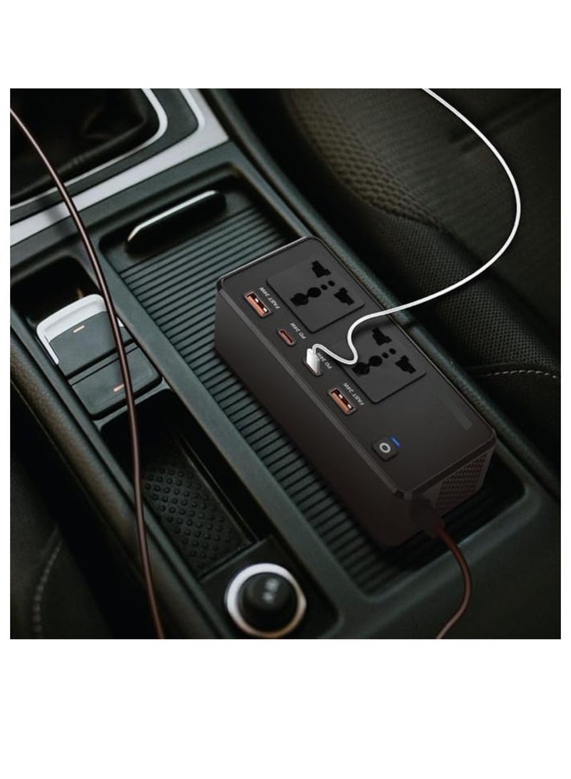 Terabyte Car Power Inverter 200W, 2×AC Universal Sockets, 2×USB-A & 2×USB-C Ports, PD 24W, QC 3.0 Charging, Durable Flame Retardant Material, Fast Charge Car Charger for Laptop, iPhone, Tablet - Image 2