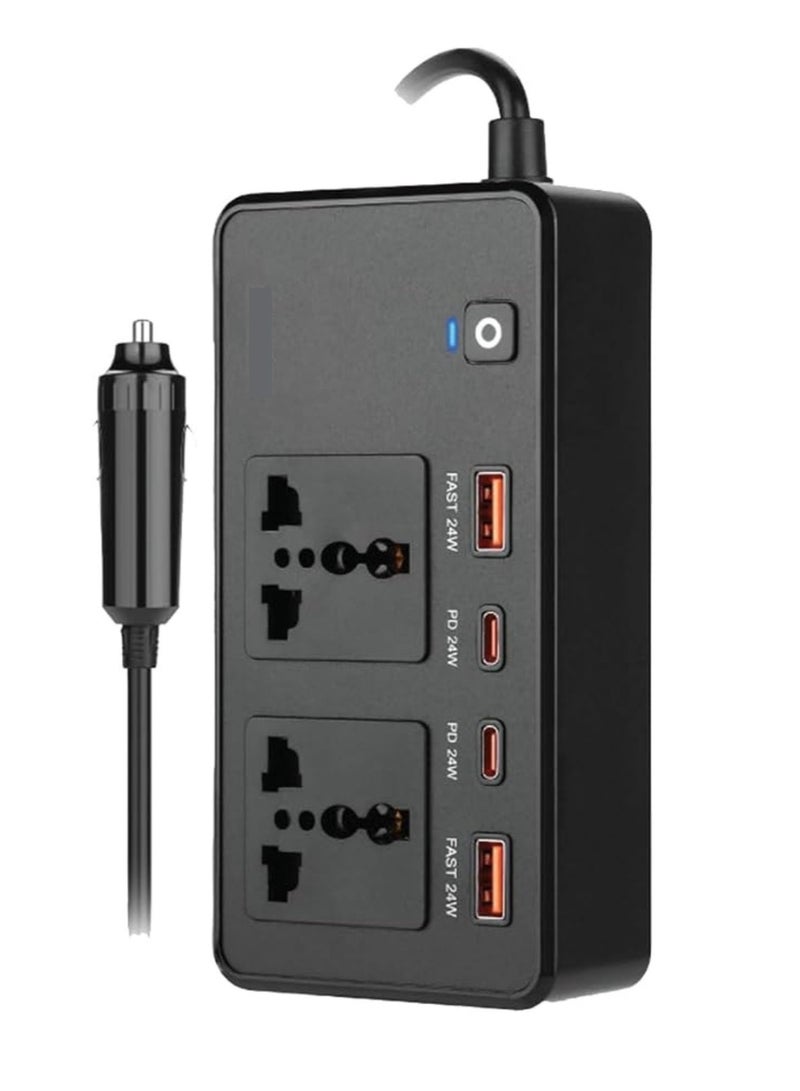 Terabyte Car Power Inverter 200W, 2×AC Universal Sockets, 2×USB-A & 2×USB-C Ports, PD 24W, QC 3.0 Charging, Durable Flame Retardant Material, Fast Charge Car Charger for Laptop, iPhone, Tablet - Image 1